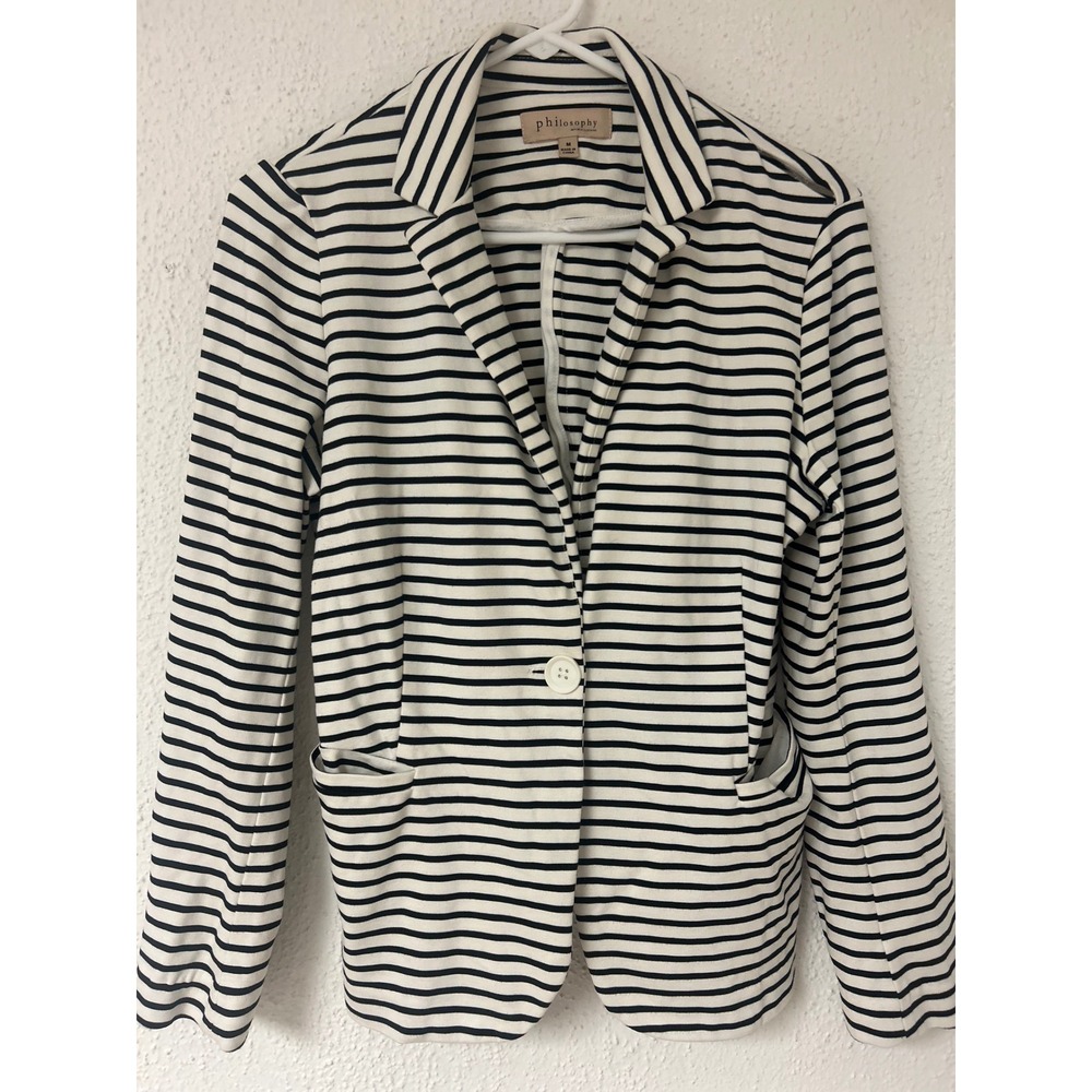Philosophy Republic Clothing Womens Black White Striped Knit Blazer Jacket M